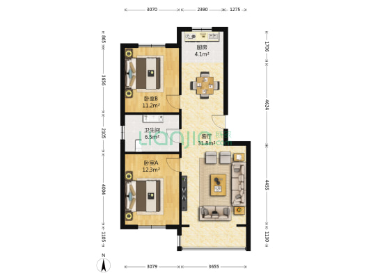 金地·卡诗维亚 2室1厅1卫 89平方