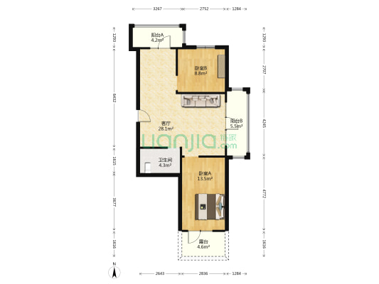 星河国际 2室1厅1卫 86平方