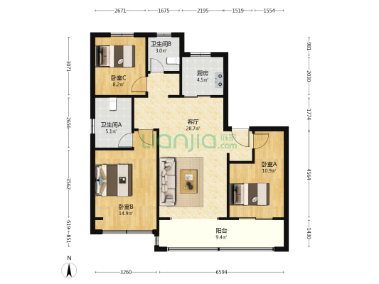 中南恒通和平君启 3室1厅2卫 123平方