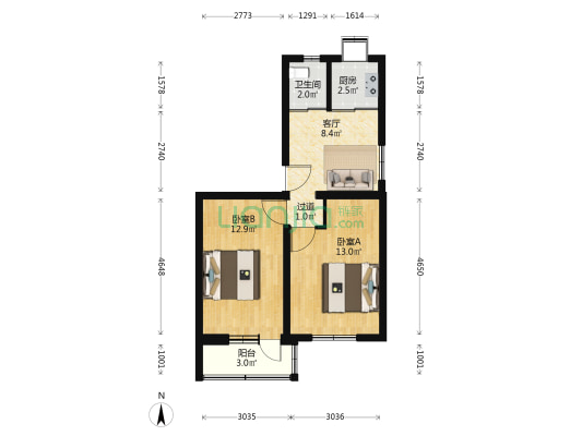迎风六里一区 2室1厅1卫 60平方