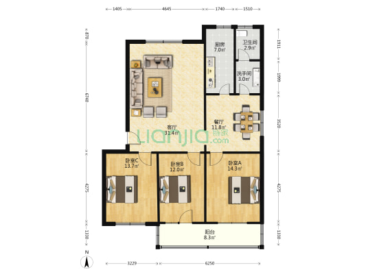 工业局小区 3室2厅2卫 132平方