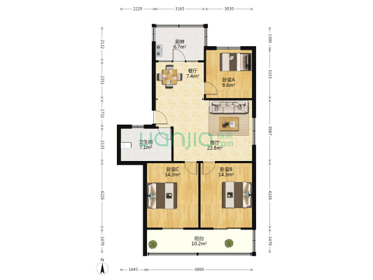 鼓楼区太阳能家属院 3室2厅1卫 110平方