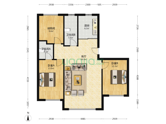 江御府 2室1厅2卫 126平方