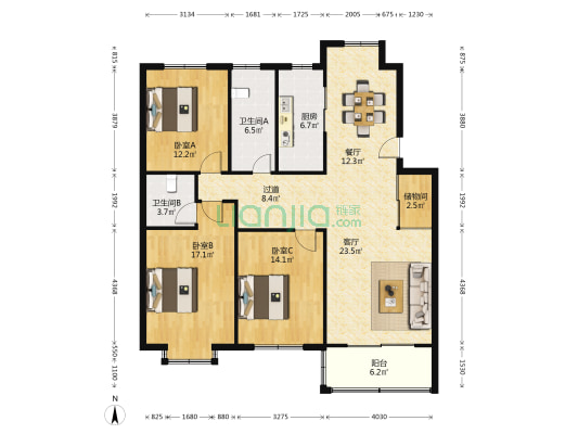 锦绣家园 3室2厅2卫 133平方