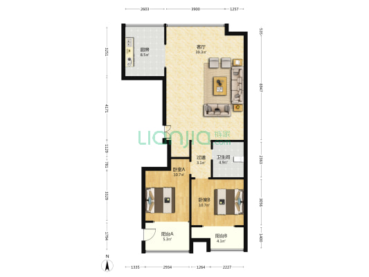 金色九州 2室1厅1卫 127平方