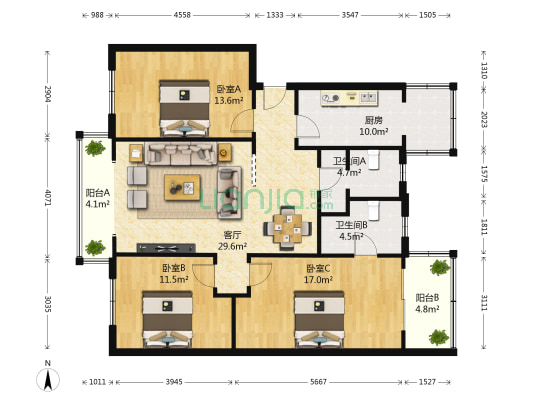 广电苑 3室1厅2卫 111平方