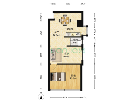 中山大厦惠滋巷 1室2厅1卫 55平方
