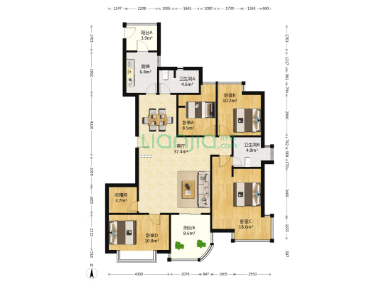 日月星城社区 4室1厅2卫 150平方