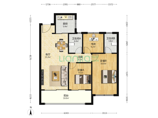 中海观文澜 3室1厅2卫 109平方