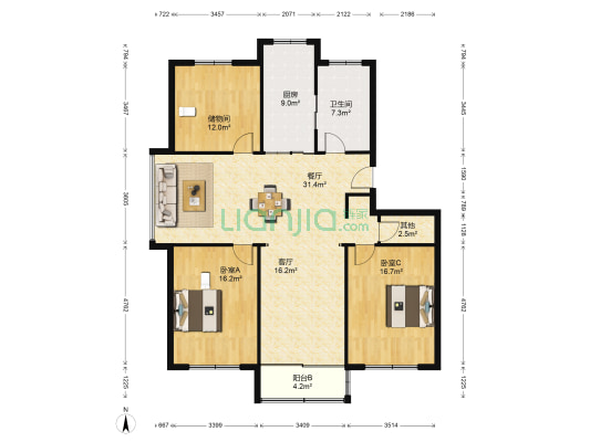 青年路 2室2厅1卫 147平方