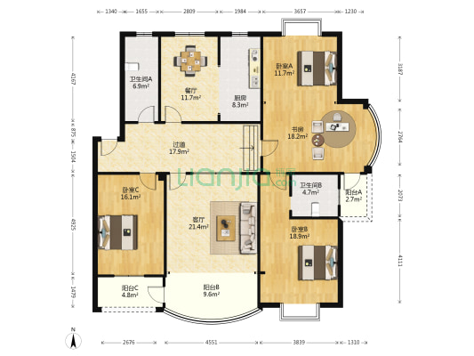 金浦明苑东区 4室2厅2卫 166平方