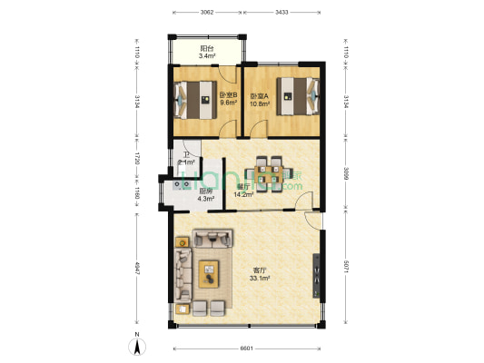 苗圃路8号 2室2厅1卫 92平方
