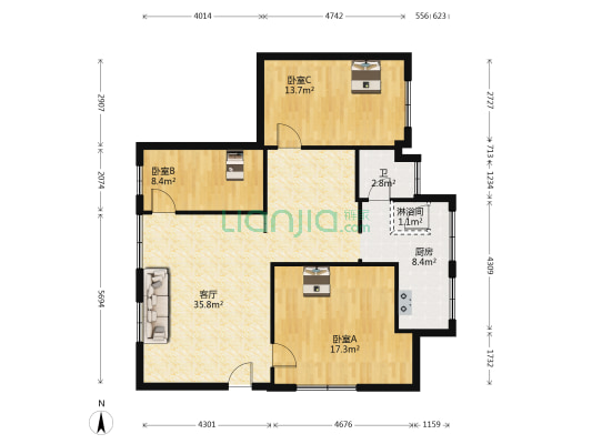 金福楼 3室1厅2卫 103平方