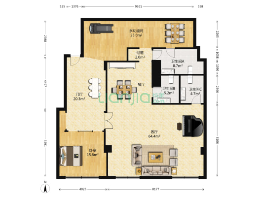 中扬大厦 2室1厅3卫 207平方