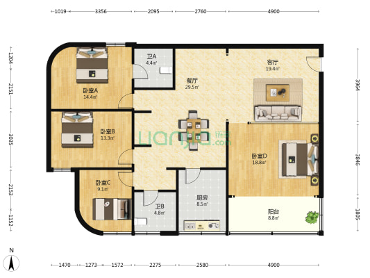 国际大厦 4室2厅2卫 173平方