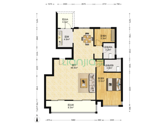 文一名门森林语 2室1厅2卫 114平方