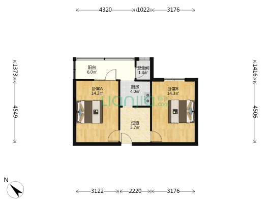 二环路北四段7号 2室0厅1卫 51平方