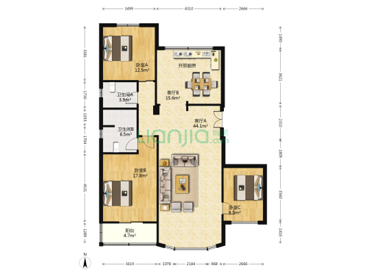 铜锣湾 3室2厅2卫 146平方
