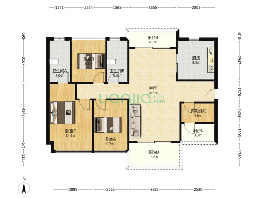 碧桂园云湖花园 4室1厅2卫 119平方