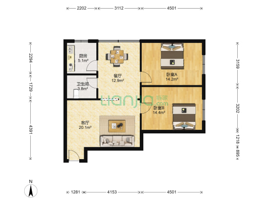 长盛街87号 2室2厅1卫 80平方