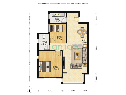 御龙逸城二期 2室1厅1卫 93平方