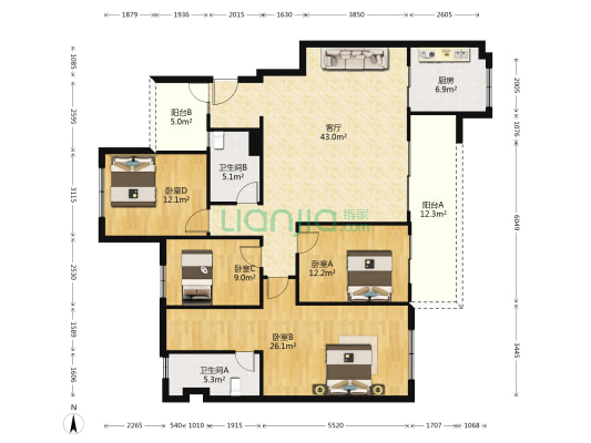 保利天空之城云锦 4室1厅2卫 150平方
