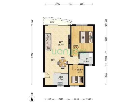 裕馨花园 2室1厅1卫 67平方