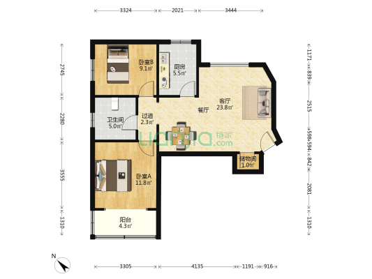 锦蝶苑 2室1厅1卫 88平方