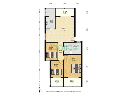 铜山路83号院 3室1厅1卫 104平方