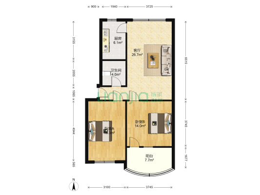 米市坝社区 2室1厅1卫 92平方