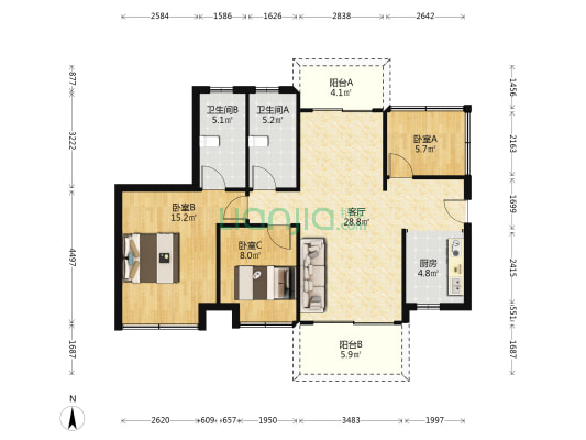 佳兆业东江熙园 3室1厅2卫 98平方