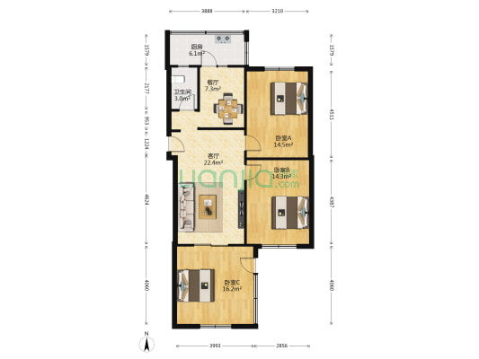 一心桥横街30号 3室2厅1卫 78平方