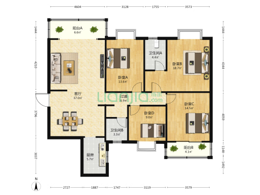 安吉丽城 4室1厅2卫 154平方