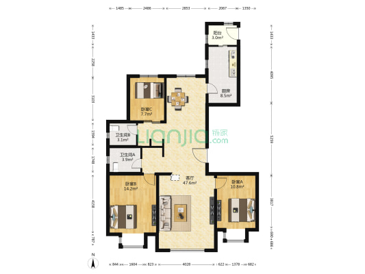 泷悦长安嘉园 3室2厅2卫 139平方