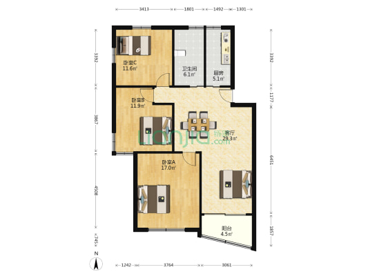 虹梅路3900弄 3室1厅1卫 102平方