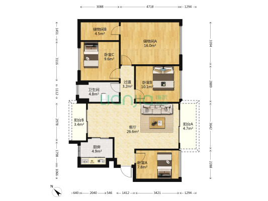 龙光玖龙府 3室1厅1卫 113平方