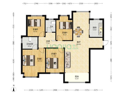 长房·宁都公馆 4室1厅2卫 136平方