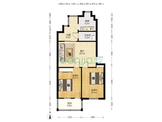 中心医院庞公家属院 2室1厅1卫 78平方