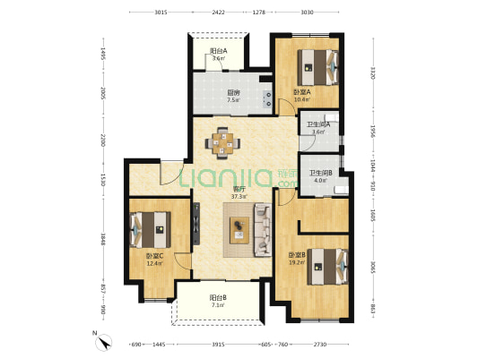 领地天府兰台臻园 3室1厅2卫 126平方