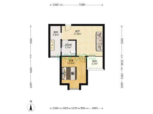 江腾苑C区 1室1厅1卫 53平方