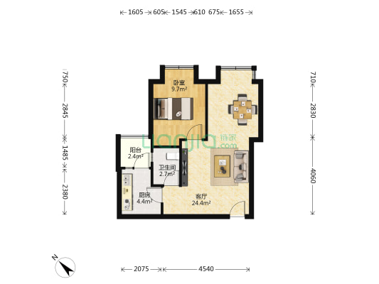 中大君悦金沙九期君雅院 1室1厅1卫 55平方