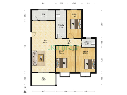残联机关生活区 3室1厅2卫 126平方