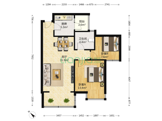 时代花城三期 2室1厅1卫 75平方