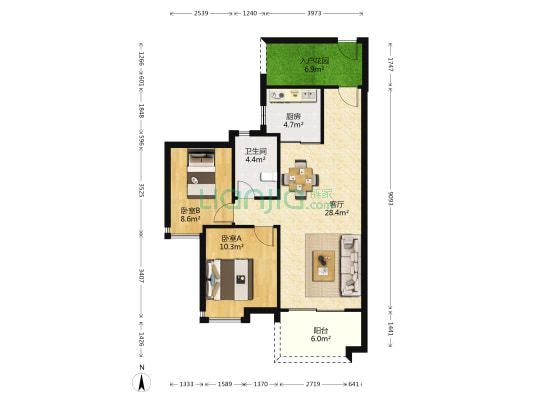 保利海郡花园 2室1厅1卫 85平方