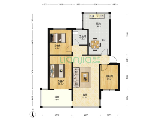 艺术学院宿舍 2室1厅1卫 71平方