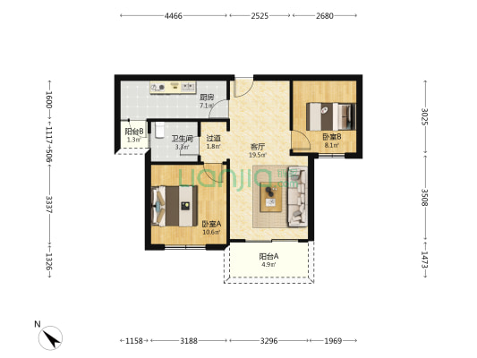 丽都滨河四期 2室1厅1卫 68平方