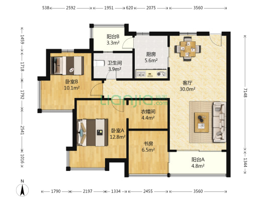 科城山庄峻森园 3室1厅1卫 100平方
