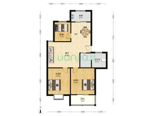 绿苑小区 3室1厅1卫 106平方
