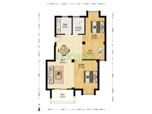 亭湖度假村 3室1厅1卫 98平方
