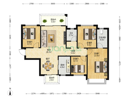 万科星都荟三期 4室1厅2卫 121平方